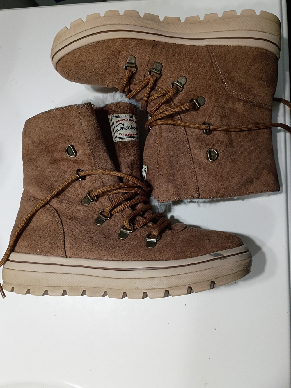Skechers Women's Tan Suede Lace-Up Platform Boots